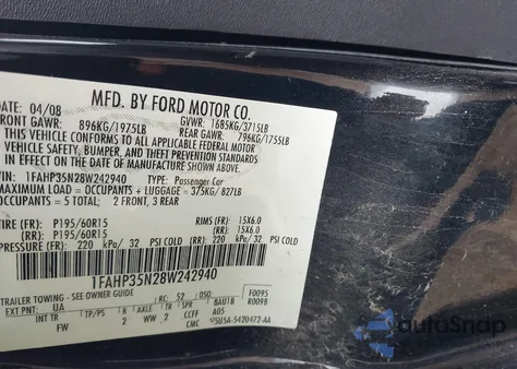 2008 Ford Focus Se/Ses from USA, damaged, VIN 1FAHP35N28W242940